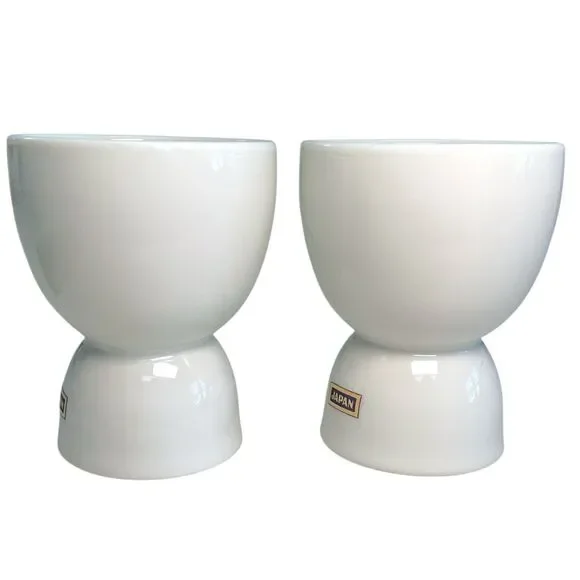 Vintage Porcelain Set Of Two White Egg Cups Spring Décor Midcentury Modern Japan - Picture 2 of 6